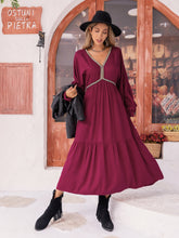 Load image into Gallery viewer, Bohemian Midi Dress | V-Neck Lantern Sleeve Dress
