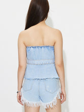Load image into Gallery viewer, Denim Tube Top | Buttons Raw Hem