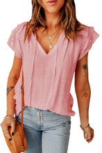 Load image into Gallery viewer, Pink Tiered Ruffled Drawstring V Neck Top | Tops/Tops & Tees