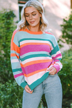 Load image into Gallery viewer, Multicolor Striped Knit Drop Shoulder Puff Sleeve Sweater | Tops/Sweaters & Cardigans