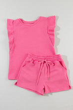 Load image into Gallery viewer, Drawstring Shorts Set | Pink Ruffled Sleeve Tee and Shorts