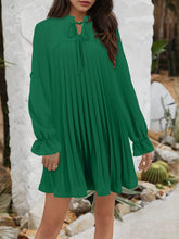 Load image into Gallery viewer, Pleated Mini Dress | Tie Neck Flounce Sleeve