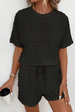 Load image into Gallery viewer, Drawstring Shorts Set | Black Frill Short Sleeve Top and Shorts