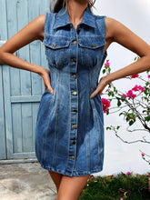 Load image into Gallery viewer, Sleeveless Denim Dress | Pocketed Button Up Dress