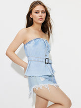 Load image into Gallery viewer, Denim Tube Top | Buttons Raw Hem