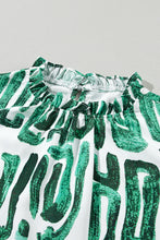 Load image into Gallery viewer, Puff Sleeve Top | Blackish Green Embroidered Frilled Printed Top