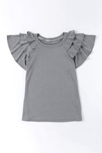 Load image into Gallery viewer, Gray Plain Tiered Ruffled Short Sleeve T Shirt | Tops/Tops & Tees