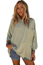Load image into Gallery viewer, Oversized Top | Green Ribbed Roll-Tab Sleeve Chest Pocket