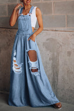 Load image into Gallery viewer, Womens Denim Overalls | Distressed Wide Leg Blue Denim Overalls | Blue Jeans