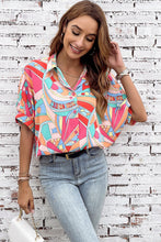 Load image into Gallery viewer, Multicolor Abstract Geometry Print Half Puff Sleeve Loose Shirt | Tops/Blouses & Shirts
