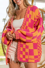 Load image into Gallery viewer, Multicolor Open Front Mixed Checkered Pattern Knit Cardigan | Tops/Sweaters & Cardigans