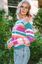Load image into Gallery viewer, Multicolor Striped Knit Drop Shoulder Puff Sleeve Sweater | Tops/Sweaters & Cardigans