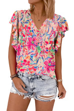 Load image into Gallery viewer, Multicolour Floral Ruffled Sleeve V Neck Summer Blouse | Tops/Blouses & Shirts