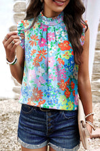 Load image into Gallery viewer, Sky Blue Frilled Collar Floral Vest | Tops/Tank Tops