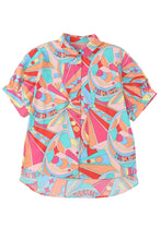 Load image into Gallery viewer, Multicolor Abstract Geometry Print Half Puff Sleeve Loose Shirt | Tops/Blouses & Shirts