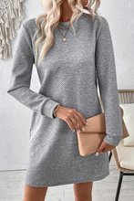 Load image into Gallery viewer, Gray Solid Color Textured Long Sleeve Shift Dress