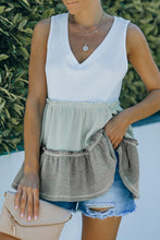 Load image into Gallery viewer, V Neck Top | Tricolor Frill Trim Sleeveless Blouse