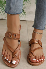 Load image into Gallery viewer, Chestnut Cross Toe Metal Buckle Leathered Flat Slippers | Shoes & Bags/Slippers