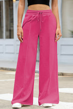 Load image into Gallery viewer, Rose Red Terry Knit Drawstring Smocked Waist Wide Leg Sweatpants | Bottoms/Pants & Culotte