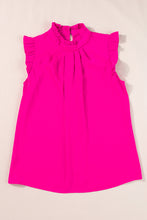 Load image into Gallery viewer, Pink Sleeveless Top | Pleated Mock Neck Frilled Sleeveless Top