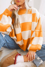 Load image into Gallery viewer, Orange Checkered Bishop Sleeve Sweater | Tops/Sweaters & Cardigans