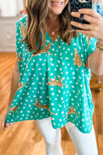 Load image into Gallery viewer, Green Cheetah Print V Neck Short Sleeve Plus Top | Plus Size/Plus Size Tops/Plus Size Tops & Tees