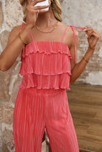 Load image into Gallery viewer, Womens Pants Set-Layered Tie Shoulder Top and Wide Leg Pants Set | jumpsuit