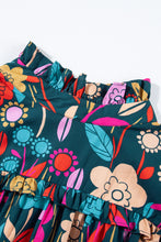 Load image into Gallery viewer, Green Floral Print Puff Sleeve Tied V Neck Blouse | Tops/Blouses & Shirts