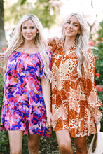 Load image into Gallery viewer, Purple Flower Print Short Puff Sleeve Ruffled Dress | Dresses/Floral Dresses