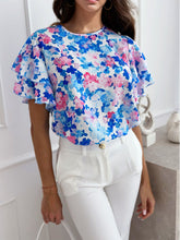 Load image into Gallery viewer, Womens Blouse | Floral Round Neck Flutter Sleeve Blouse | Tops/Blouses & Shirts