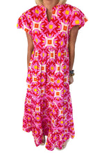 Load image into Gallery viewer, Maxi Dress | Strawberry Pink Geo Print V-neck Dress