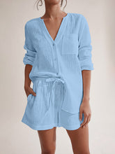 Load image into Gallery viewer, Top & Shorts Set | Notched Long Sleeve Top and Shorts Set