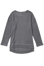 Load image into Gallery viewer, Gray Waffle Knit High Slits Oversized Top | Tops/Long Sleeve Tops