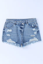 Load image into Gallery viewer, Sky Blue High Rise Crossover Waist Denim Shorts | Bottoms/Denim Shorts