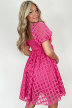 Load image into Gallery viewer, Strawberry Pink Checkered Puff Sleeve Babydoll Dress | Dresses/Mini Dresses