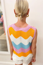Load image into Gallery viewer, Knitted Vest | Multi-Color Striped Color-Block Scalloped Hem