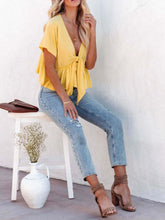 Load image into Gallery viewer, Tied Plunge Short Sleeve Blouse