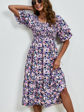 Load image into Gallery viewer, Short Sleeve Dress | Smocked Floral Square Neck