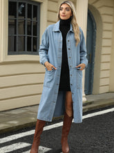 Load image into Gallery viewer, Pocketed Collared Neck Denim Jacket