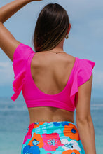 Load image into Gallery viewer, Rose Red Ruffled V Neck Swim Top | Swimwear/Swim Tops