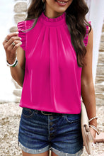 Load image into Gallery viewer, Pink Sleeveless Top | Pleated Mock Neck Frilled Sleeveless Top