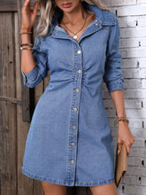 Load image into Gallery viewer, Denim Dress | Ruched Button Up Long Sleeve Dress