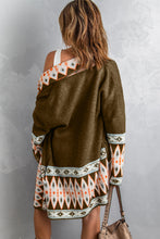 Load image into Gallery viewer, Brown Aztec Print Open Front Knitted Cardigan | Tops/Sweaters & Cardigans