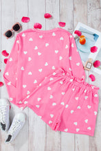 Load image into Gallery viewer, Loungewear Set | Pink Heart Print Long Sleeve Tee and Shorts