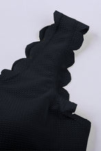 Load image into Gallery viewer, Black Solid Scalloped One-Shoulder Bikini | Swimwear/Bikinis