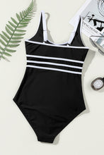 Load image into Gallery viewer, Black Contrast Trim Colorblock U Neck One Piece Swimwear | Swimwear/One Piece Swimsuit