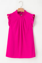 Load image into Gallery viewer, Pink Sleeveless Top | Pleated Mock Neck Frilled Sleeveless Top