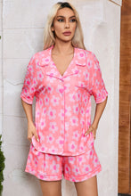 Load image into Gallery viewer, Pink Flower Print Short Sleeve Shirt Pajamas Set | Loungewear & Sleepwear/Sleepwear