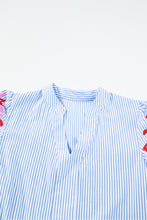 Load image into Gallery viewer, Puff Sleeve Dress | Sky Blue Stripe Contrast Floral Ruffle Dress