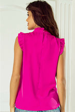 Load image into Gallery viewer, Pink Sleeveless Top | Pleated Mock Neck Frilled Sleeveless Top